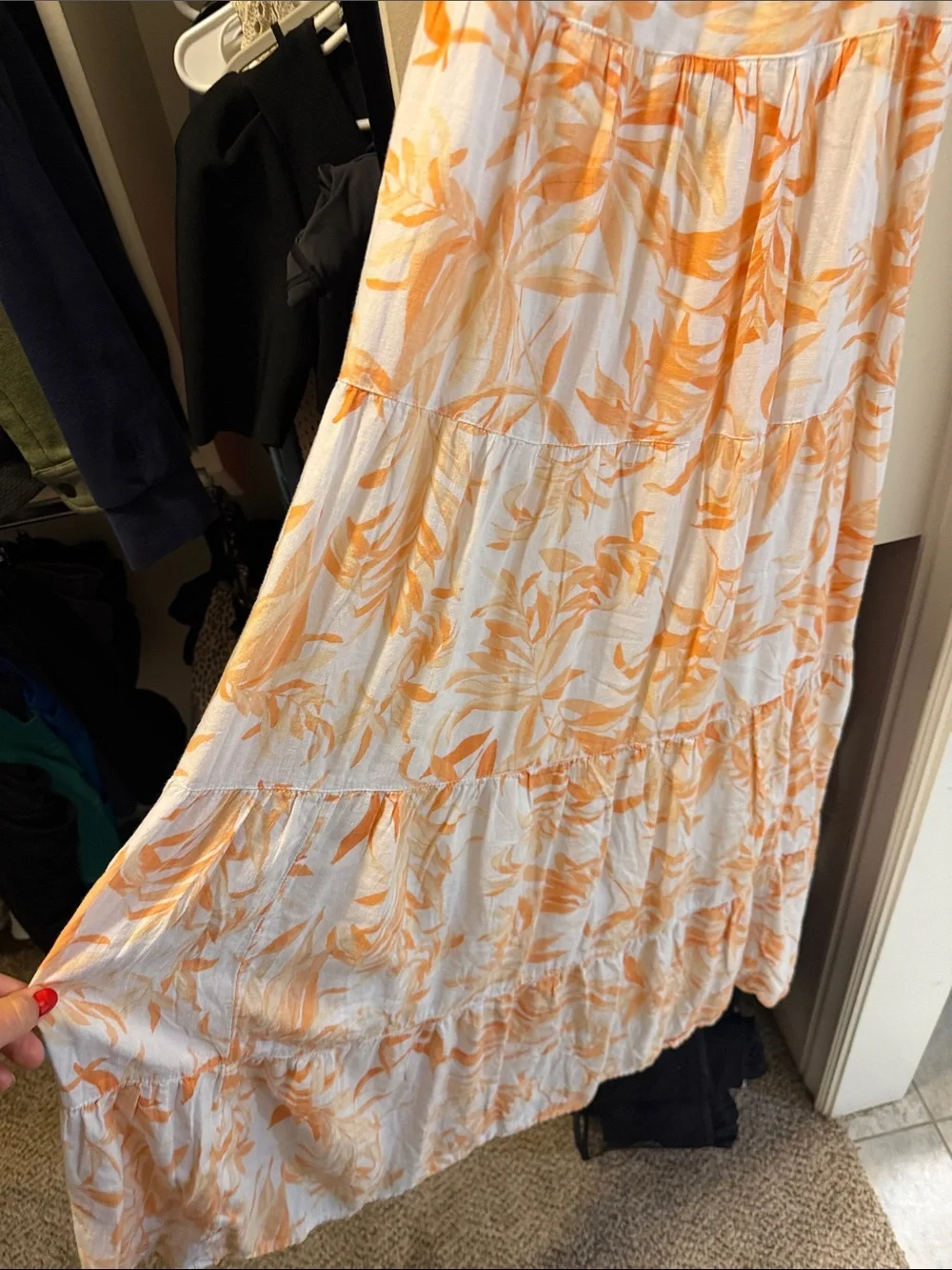 Abercrombie and Fitch XS White Maxi Dress with Orange Floral Print